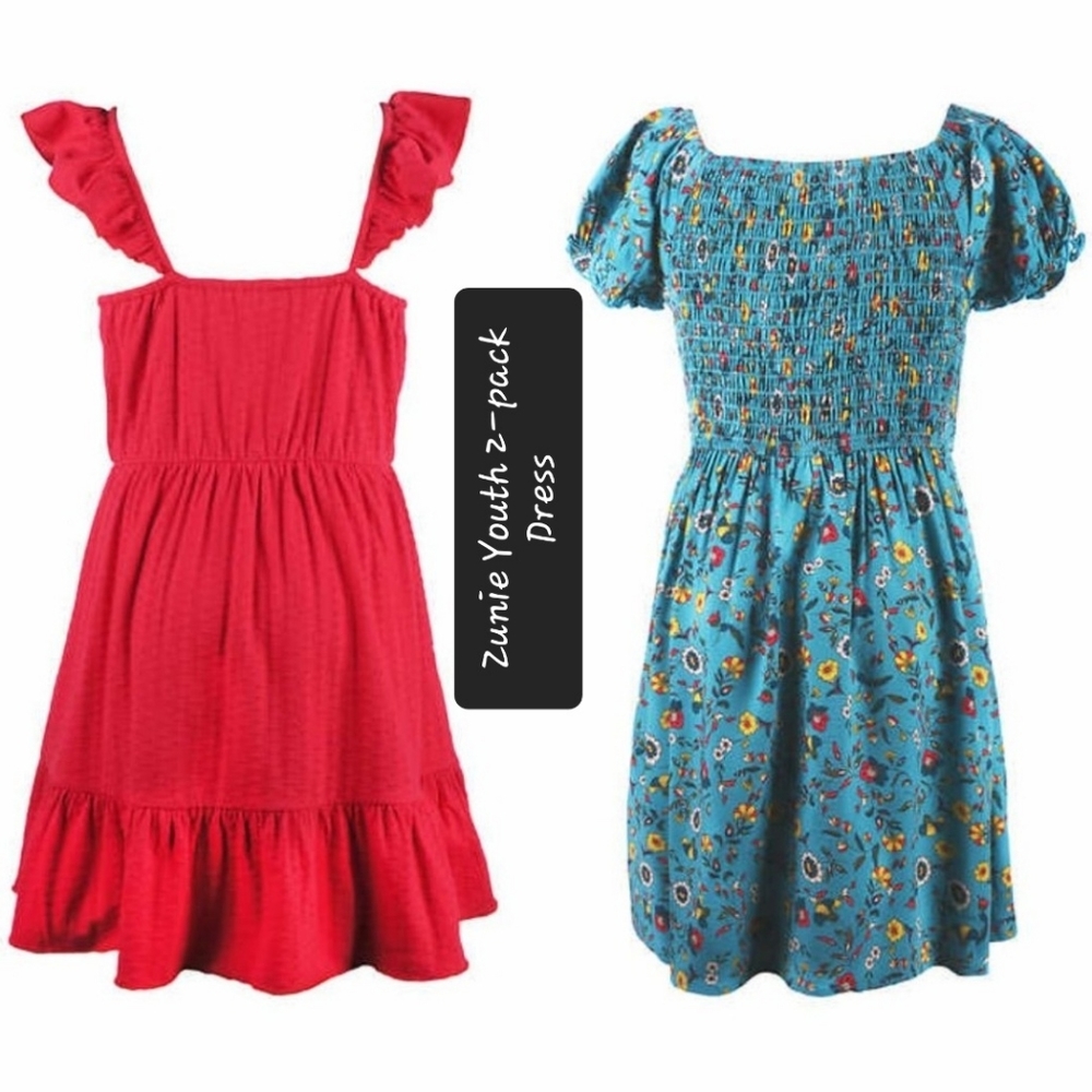 Zunie Youth 2-pack Dress, Red/Teal